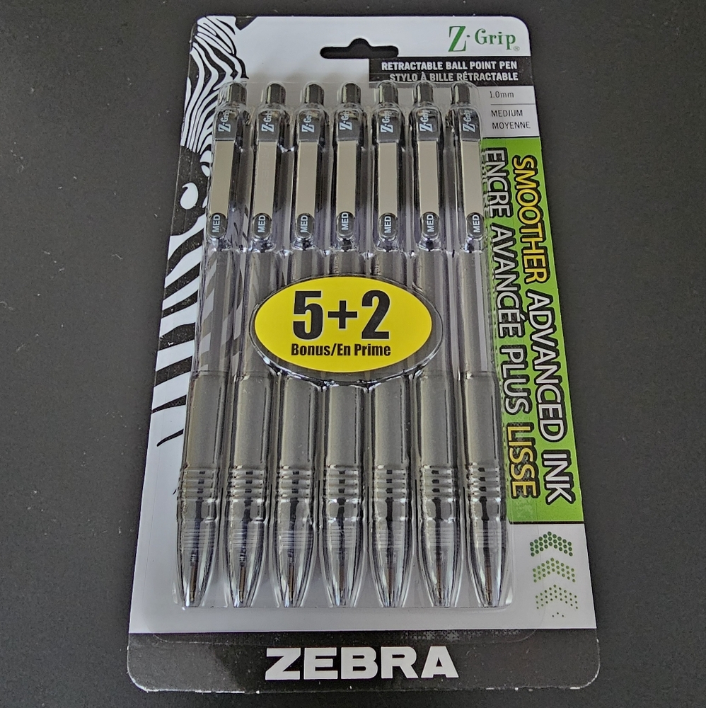 Zebra Z-Grip Retractable Ballpoint Pens, Medium Point, Pack of 7